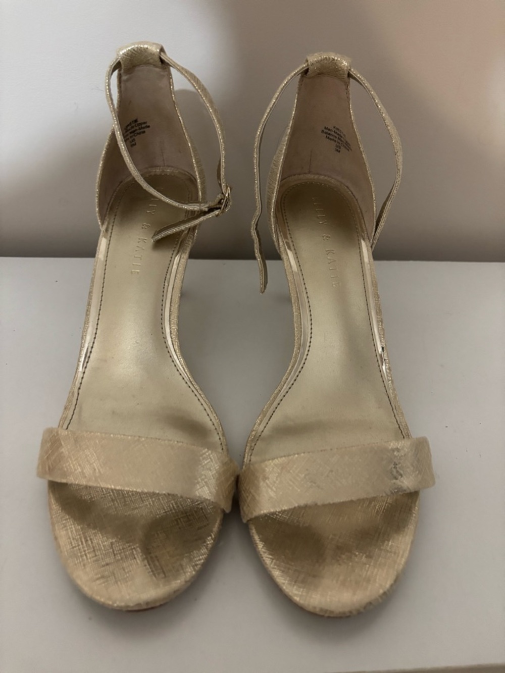 Kelly & Katie Metallic Gold Ankle-Strap Heels